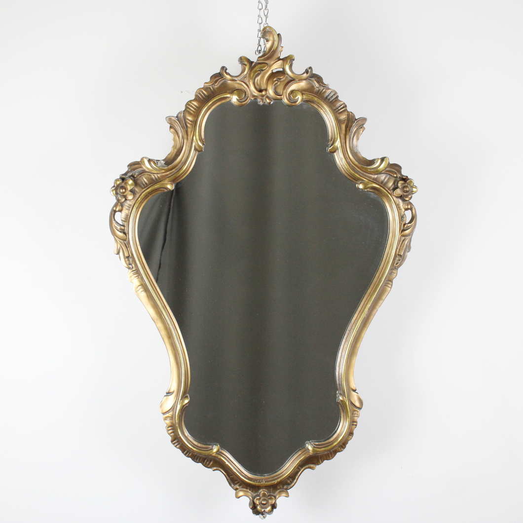 Specchio Vintage con Cornice in Legno Dorata Decorazioni Floreali D'Epoca '900