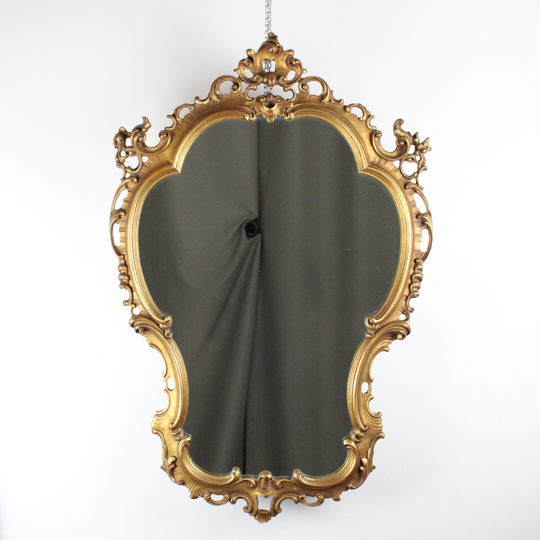 Grande Specchio Vintage con Cornice in Legno Dorata Decorazioni Floreali D'Epoca '900