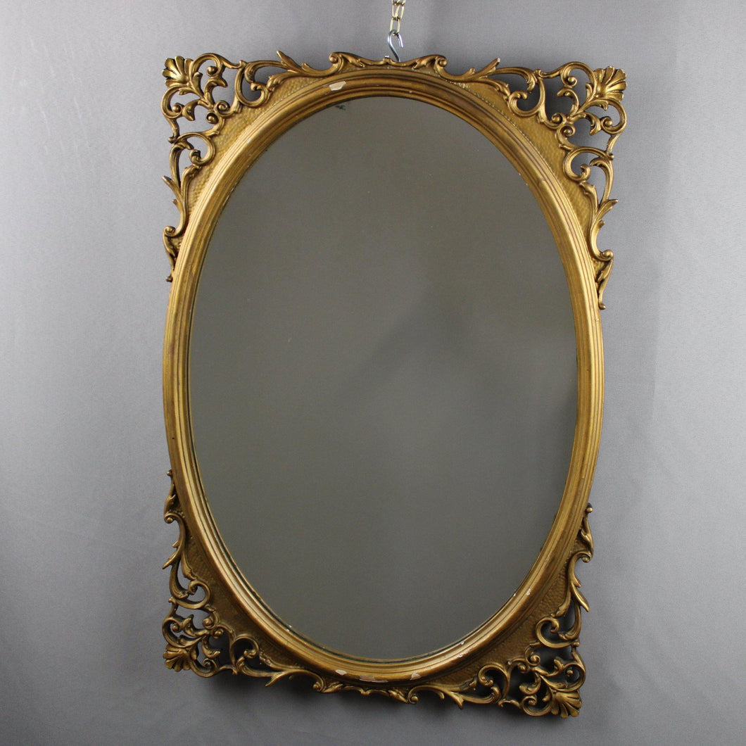 Specchio Ovale con Cornice in Legno Dorata Vintage D'Epoca Antico Stile Liberty - Ghetto Luxury Milan